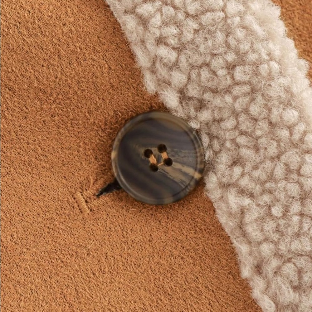 Cozy Tan Shearling Jacket thick faux suede winter warm coat - Picture 5 of 6